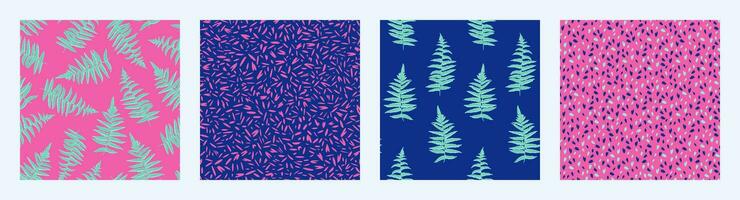 collage de sin costura patrones con creativo hojas ramas helecho, resumen textura gotas, lugares, punto. vector mano dibujado bosquejo. diseño para tela, moda, textil