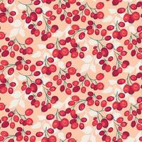Seamless colorful, abstract, artistic branches berries pattern on a beige background. Stylized  Juniper, boxwood, viburnum,  barberry. Autumn pattern. Vector hand drawn.