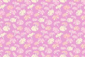 Seamless pattern with pastel floral on a pink background. Vector hand drawn doodle sketch. Simple, flat ditsy shape flowers. Design for fabric, fashion, wallpaper, textile