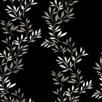 Tiny beige leaves stem intertwined in a seamless pattern on a dark black background. Vector hand drawn sketch art. Creative, stylized gently small foliage simple print. Template for design