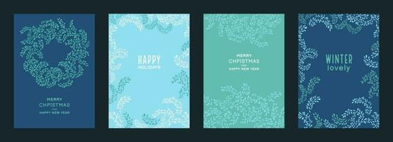 Set of holiday cards with copy space. Winter templates  with a Christmas wreath and unique floral frame ornament. Vector hand drawn.