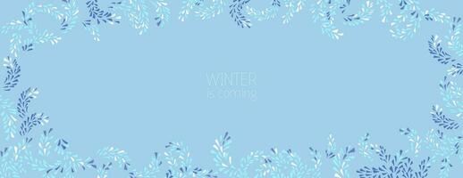 Horizontal winter border with copy space. Vector hand drawn blue branches. Frame with natural ornament. Suitable for email header, social media post, advertising, event and page cover, banner