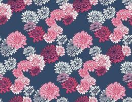 Beautiful blooming bright seamless flowers pattern on a dark background. Vector hand drawn sketch lines, shape, artistic dahlia, peonies print. Template for design, fabric, fashion