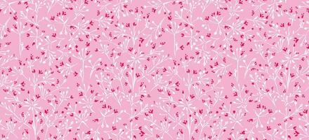 Seamless abstract, simple, tiny  flowers pattern. Vector hand drawn red shapes, spots, dots, white branches on a pink background. Template for fashion, fabric, design, textile