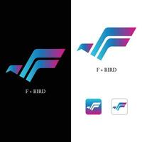 F letter bird shape logo design vector