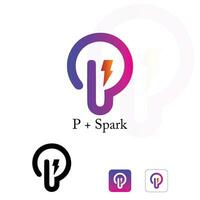 P letter with electric spark creative logo design vector