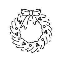 Vector Christmas wreath icon in trendy linear style isolated on white background.