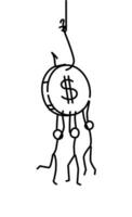 Illustration of little men on a pen. Vector. Hazard and dependence on money. Metaphor. Linear style. Illustration for website or presentation. Greed and security in business. vector