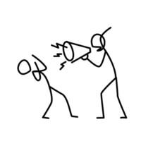 Illustration of an angry boss screaming at an employee. Vector. A disgruntled manager yells at an employee. Metaphor. Linear style. Illustration for website or presentation. Conflict at work. vector