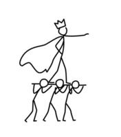 Illustration of little men and boss. Vector. Chef or king surrounded by retinue. Metaphor. Linear style. Illustration for website or presentation. Employees are lord. vector