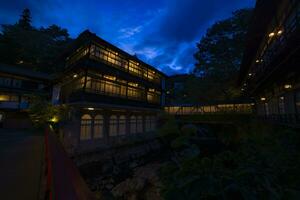 An old fashioned architecture in Nakanojo Gunma at dusk wide shot photo