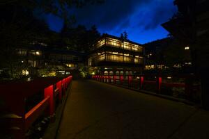 An old fashioned architecture in Nakanojo Gunma at dusk wide shot photo