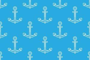 Anchor seamless linear pattern Blue background vector