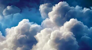 Fluffy soft clouds. Beautiful cloudy sky. Dream cloud of heaven. Nature background or backdrop. Generative AI photo