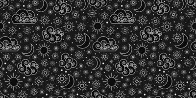 Sky seamless pattern with stars clouds sun and moon vector