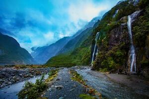 beautiful scenic of franz josef glacier most popular traveling destination in south island new zealand photo