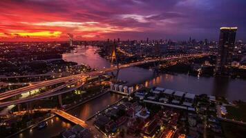 beautiful aerial view of bhumibol bridge in bangkok thailand photo