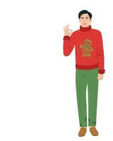 Asian man in ugly sweater vector