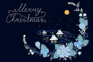 Horizontal Christmas card in blue colors vector