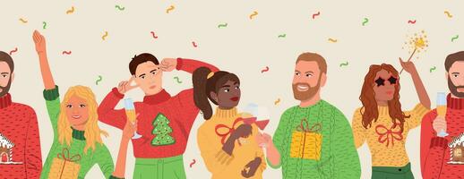 Friends in ugly sweaters seamless border vector