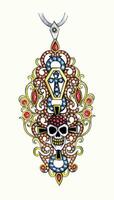 Skull pendant mix vintage set with gems and diamond hand drawing and painting make graphic vector. vector