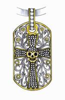 Skull cross pendant hand drawing and painting on paper make graphic vector. vector