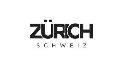 Zurich in the Switzerland emblem. The design features a geometric style, vector illustration with bold typography in a modern font. The graphic slogan lettering.