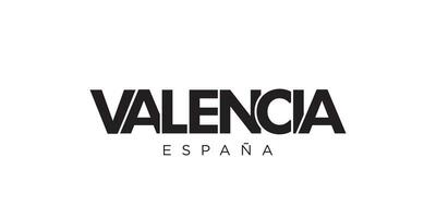 Valencia en el España emblema. el diseño caracteristicas un geométrico estilo, vector ilustración con negrita tipografía en un moderno fuente. el gráfico eslogan letras.