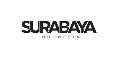 surabaya en el Indonesia emblema. el diseño caracteristicas un geométrico estilo, vector ilustración con negrita tipografía en un moderno fuente. el gráfico eslogan letras.