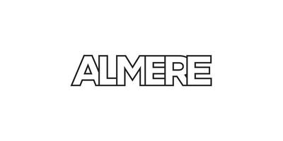 Almere in the Netherlands emblem. The design features a geometric style, vector illustration with bold typography in a modern font. The graphic slogan lettering.