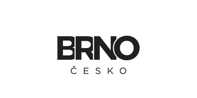 Brno in the Czech emblem. The design features a geometric style, vector illustration with bold typography in a modern font. The graphic slogan lettering.