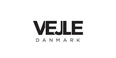 Vejle in the Denmark emblem. The design features a geometric style, vector illustration with bold typography in a modern font. The graphic slogan lettering.