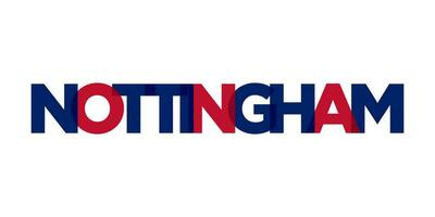 Nottingham city in the United Kingdom design features a geometric style illustration with bold typography in a modern font on white background. vector