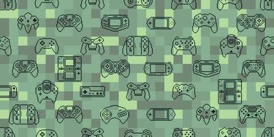 Video game controller background Gadgets and devices seamless pattern vector Pixel Art style