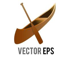 Gradient brown wooden recreation canoe icon with boat oar vector