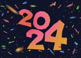 Vector party template background with the number 2024 year and colorful rainbow confetti