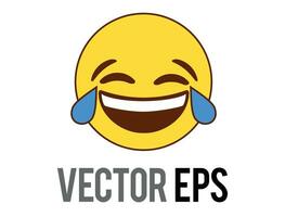 Isolated yellow laughing, smiling face flat icon with blue crying tears vector
