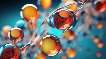 AI generated Atoms and molecules. Colorful Spheres in Motion. Futuristic Geometry Abstract background. Science or medical backdrop. Concept of science, chemistry, medicine, technology, networks. photo