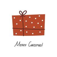 Merry Christmas. Cartoon present, hand drawing lettering vector