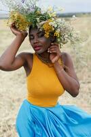 Portrait of a young black woman, model of fashion photo