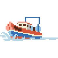 Fishing boat cartoon icon in pixel style vector