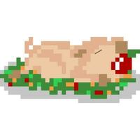 Barbecued suckling pig cartoon icon in pixel style vector