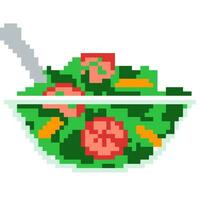 Vegetable salad cartoon icon in pixel style vector