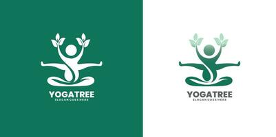 árbol yoga logo. silueta de un persona en meditación en un redondo marco. yoga logo gratis vector modelo