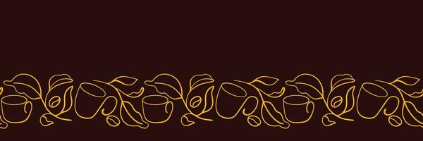 Coffee abstract border. Continuous line drawing of coffee cup, coffee bean, branch and leaves. Seamless vector pattern