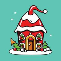 un dibujos animados casa con un Papa Noel sombrero en parte superior vector