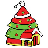 a cartoon house with a santa hat on top vector