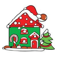 a cartoon house with a santa hat on top vector