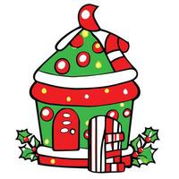 a cartoon house with a santa hat on top vector