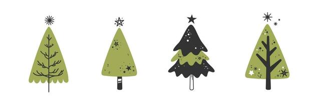 un varios conjunto de linda Navidad árbol con encantador decoración línea Arte y monótono plano vector ilustración aislado en blanco antecedentes. alegre Navidad y contento nuevo año.